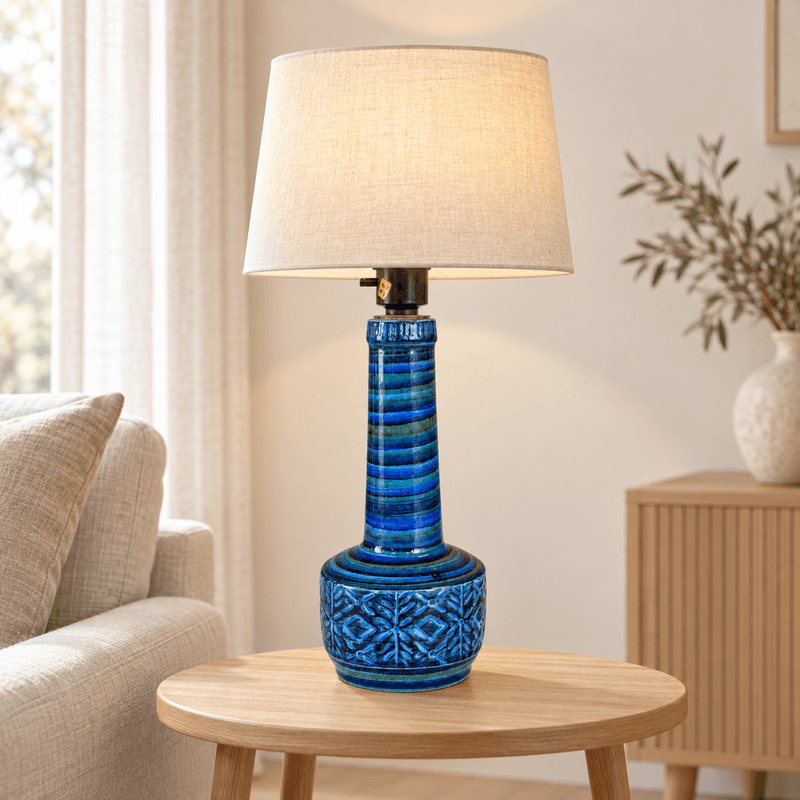 Blå keramikklampe fra AWF – norsk vintage
