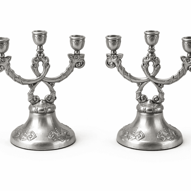 Hovedbilde 2 tre-armede lysestaker i metall