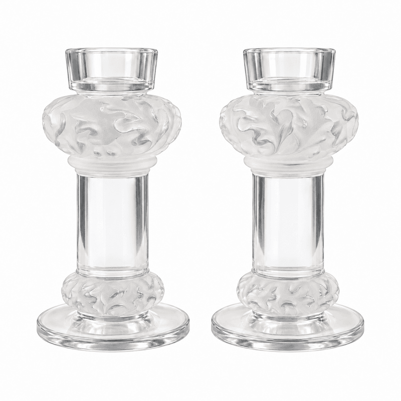 Lalique «Chêne» – lysestaker med eikebladdekor